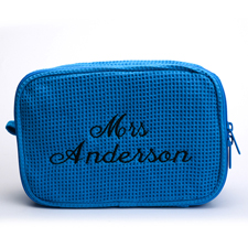 Blaue Bestickte Waffelmuster Kosmetikbag 15,7 x 22,9 cm