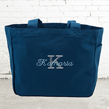 Bestickte Baumwolltasche Monogramm und Text Personalisieren Navy
