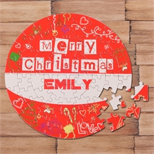 Fröhliche Weihnachten Rot Rundes Puzzle Personalisieren Durchmesser 18,4 cm