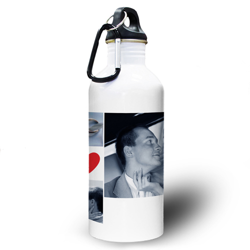 Collage Vier Fotos mit Herz Wasserflasche Zwei Textboxen