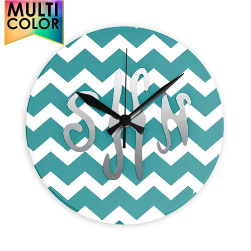 Monogramm Aqua Wellen Runde Wanduhr Personalisieren Acryl