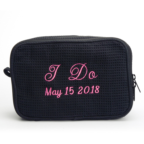 Schwarze Bestickte Waffelmuster Kosmetiktasche 15,7 x 22,9 cm