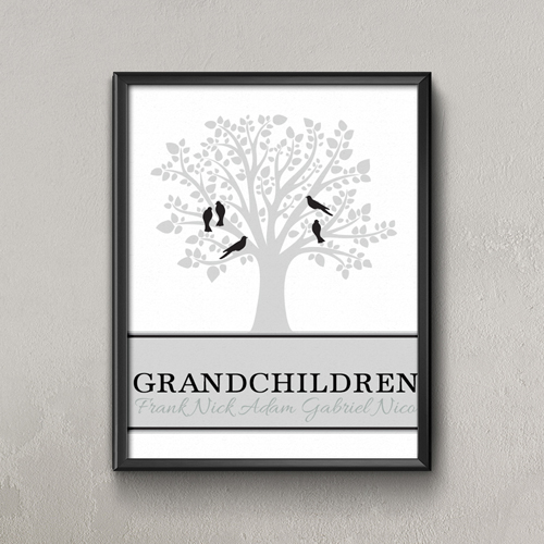 Stammbaum Fünf Schwarze Vögel Personalisiertes Poster Print Klein 21,6 x 27,9 cm