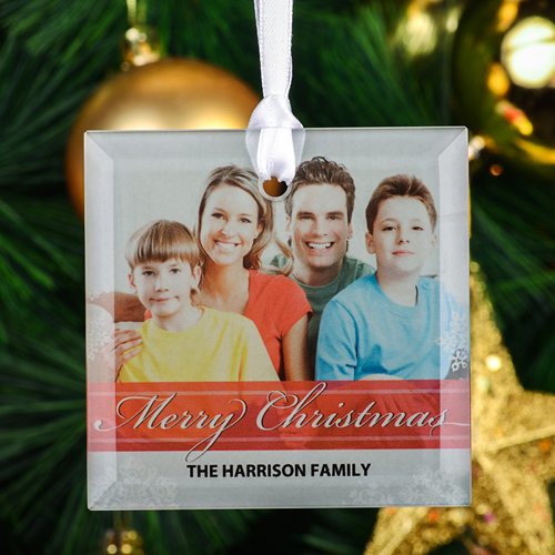 Merry Christmas Weihnachten Glasschmuck Personalisieren Foto Quadrat