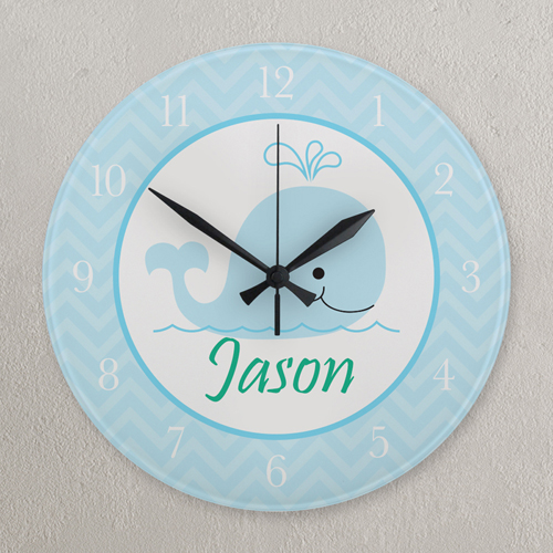 Walfisch Blau und Weiß Runde Wanduhr Personalisieren Acryl