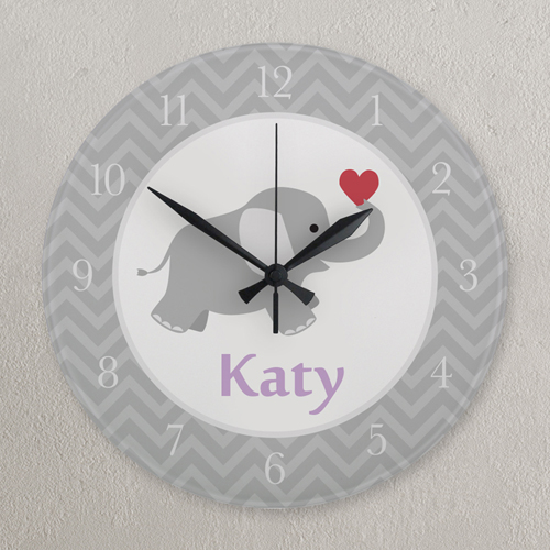 Elefant Grau und Weiß Runde Wanduhr Personalisieren Acryl