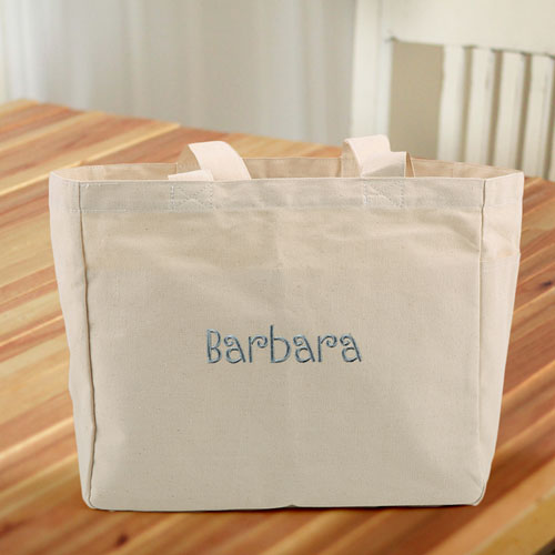 Bestickte Baumwolltasche mit zwei Textzeilen Personalisieren Beige