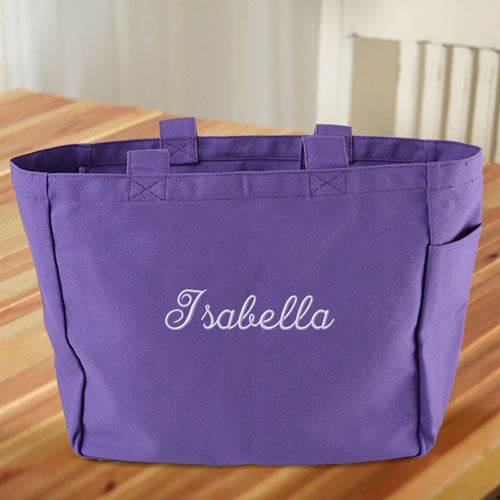 Bestickte Baumwolltasche mit zwei Textzeilen Personalisieren Lila