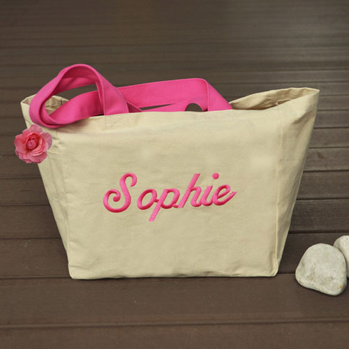 Reißverschlusstasche Bestickte Baumwolltasche Personalisieren Beige