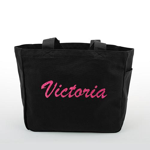 Glitzer Baumwolltasche Text Foto Personalisieren Accessoire Schwarz