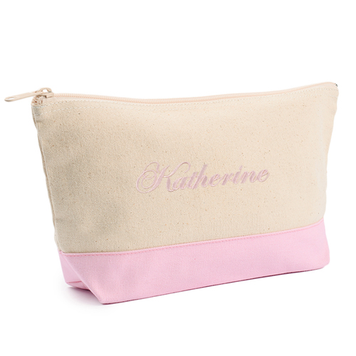 Pink Weiße Mittelgroße Bestickte Kosmetiktasche Gestalten 16,5 x 24,1 cm