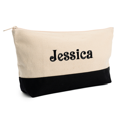 Schwarz Weiß Bestickte Kosmetiktasche Personalisieren 17,8 x 27,9 cm