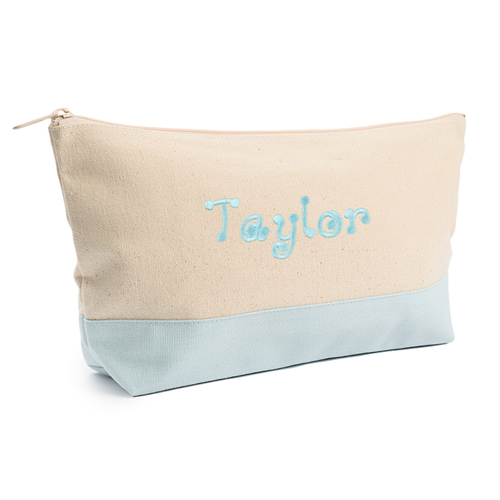 Blau Weiß Bestickte Kosmetiktasche Personalisieren 17,8 x 27,9 cm