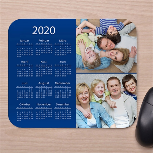 Zwei Fotos Kollage Kalender Mauspad Blau