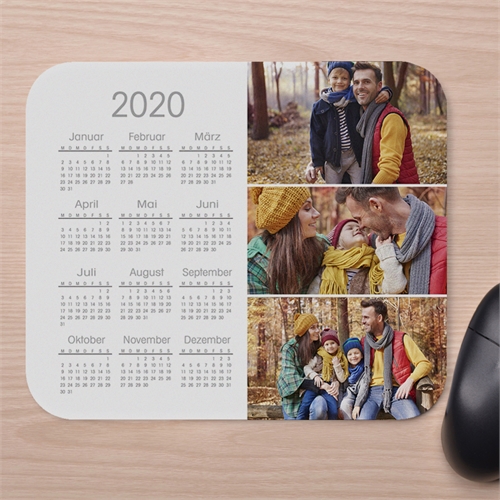 Drei Fotos Kalender Kollage Mauspad Weiß
