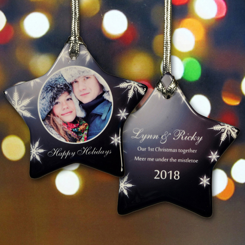 Glitzernder Schnee Stern Schmuck Weihnachten Personalisieren