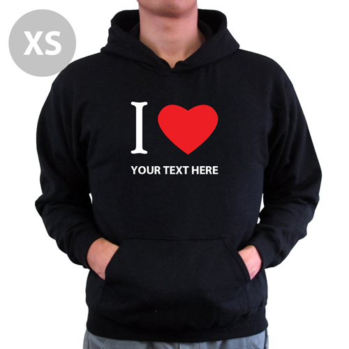 Hoodie I LOVE YOU Baumwolle mit Herz Schwarz XS Personalisiert