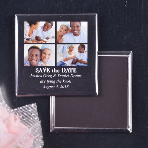 Kollage Vierer Schwarz Save the Date Solider Magnetbutton
