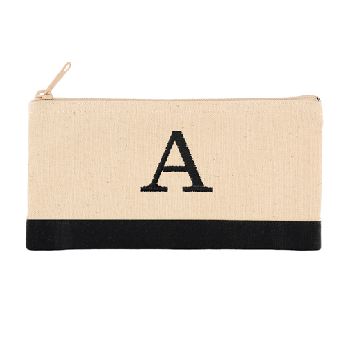 Bestickte Kosmetiktasche schwarz /  2-farbig Ihr Buchstabe auf einer Seite